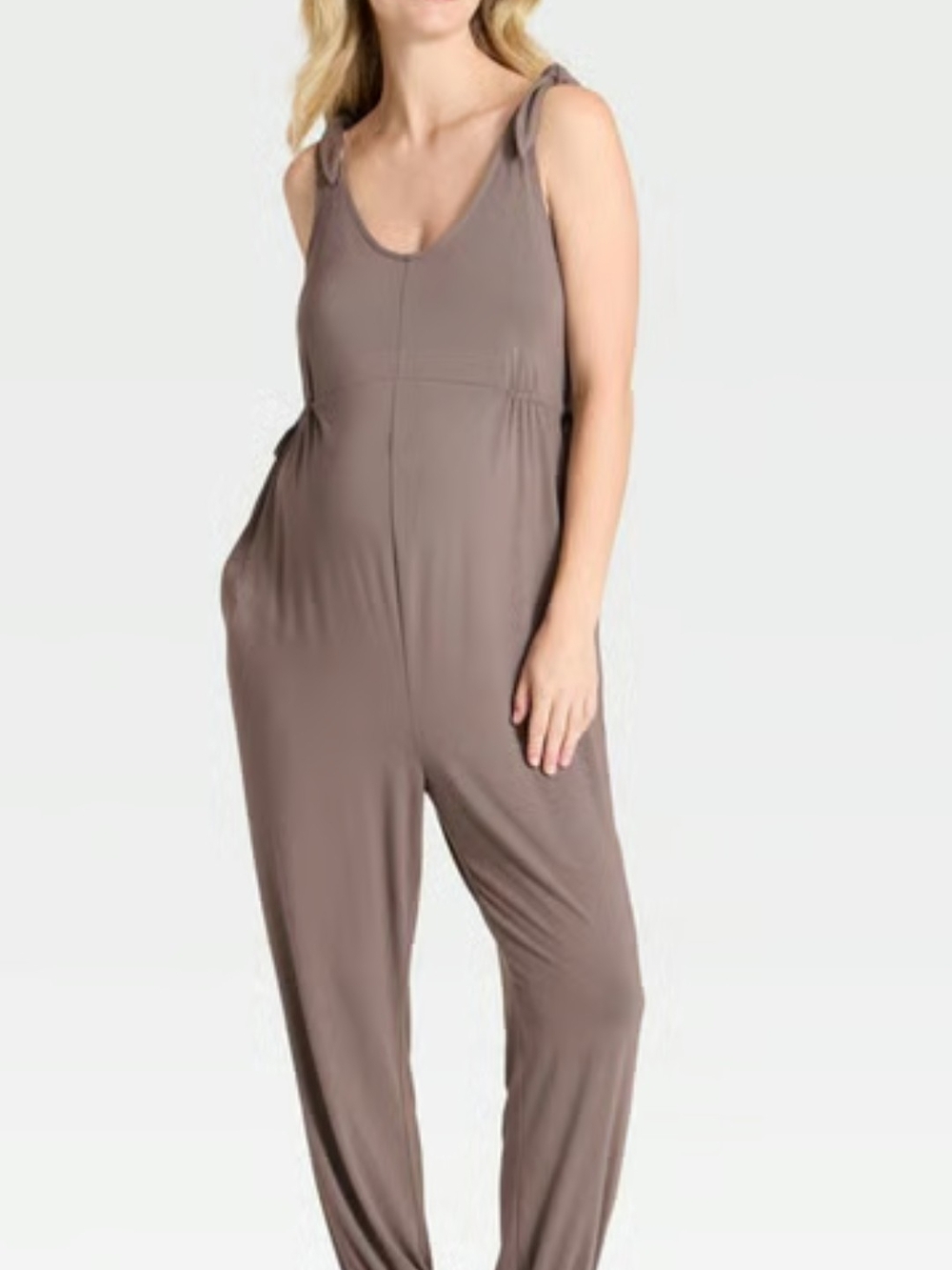Isabel Maternity by Ingrid & Isabel Taupe Tie-Shoulder Maternity Jumpsuit